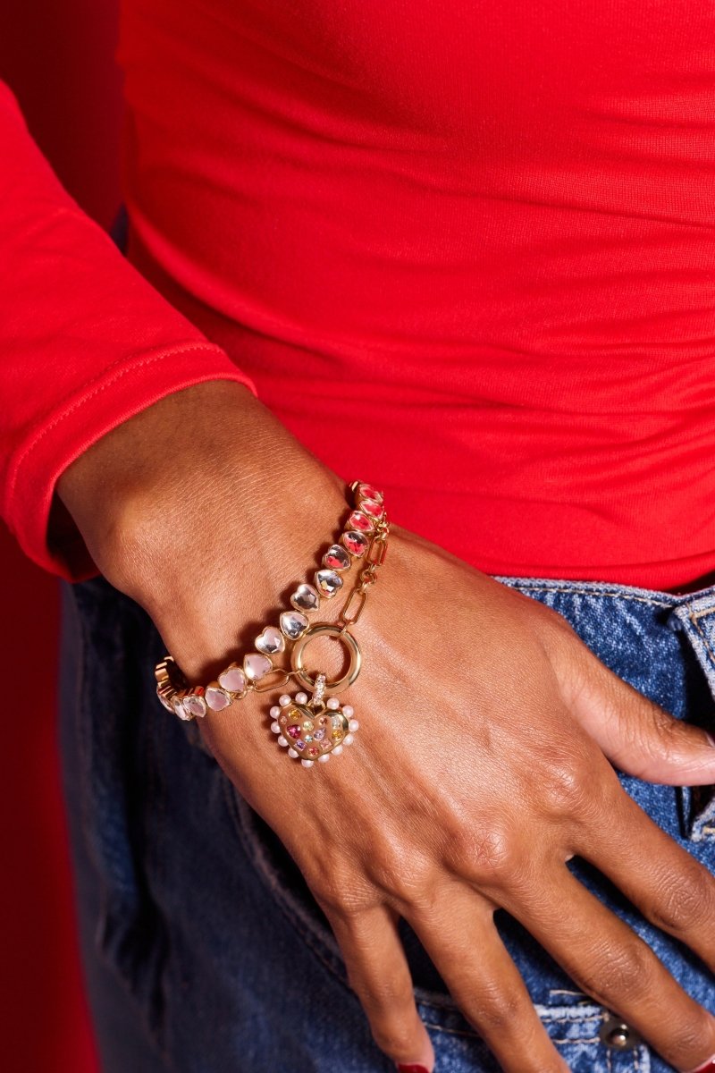 Puffy Heart Gemstone And Pearl Chain Bolo Bracelet - Willow & Luna