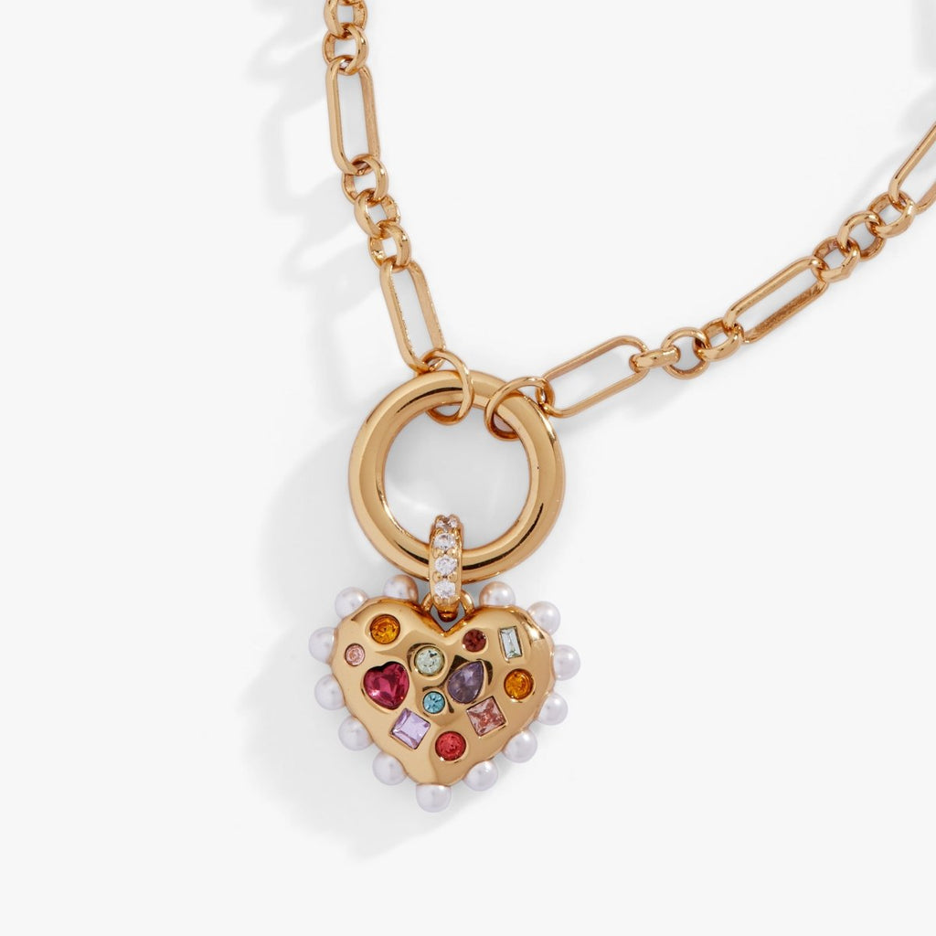 Puffy Heart Gemstone And Pearl Chain Bolo Bracelet - Willow & Luna
