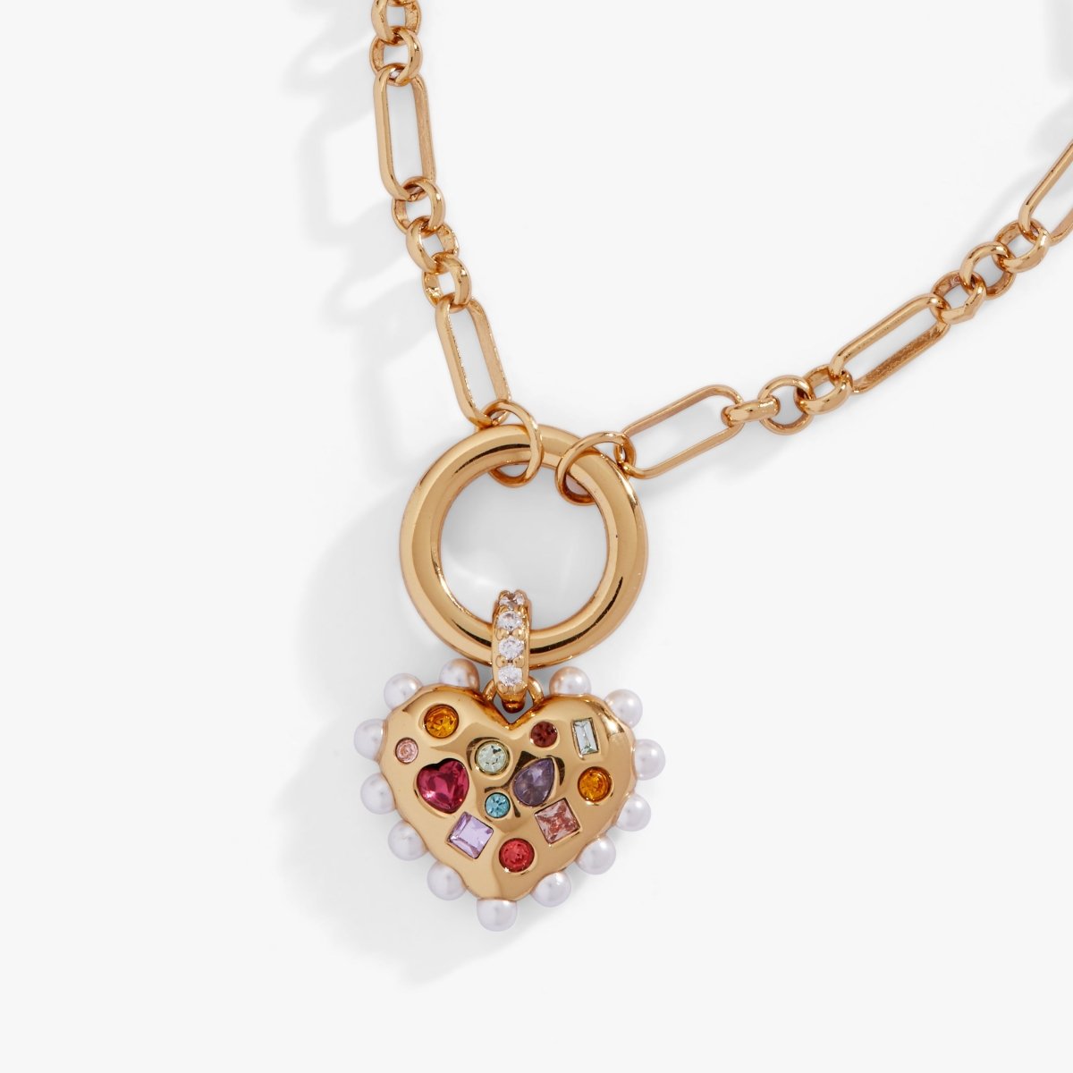 Puffy Heart Gemstone And Pearl Chain Bolo Bracelet - Willow & Luna