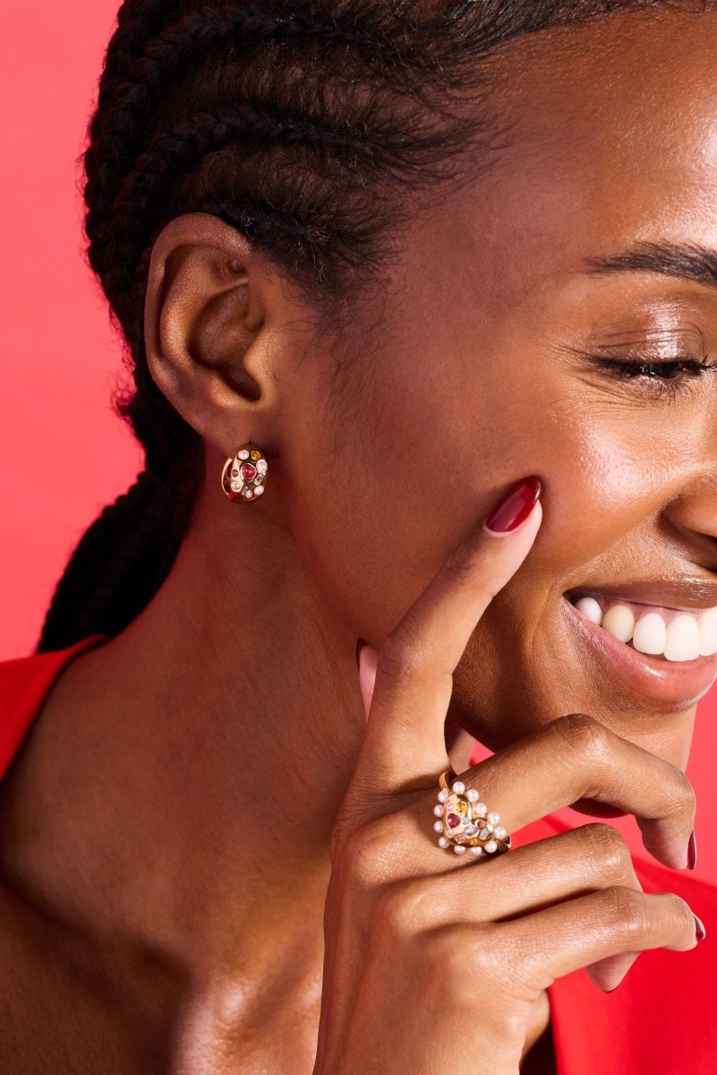 Puffy Heart Gemstone And Pearl Statement Ring - Willow & Luna