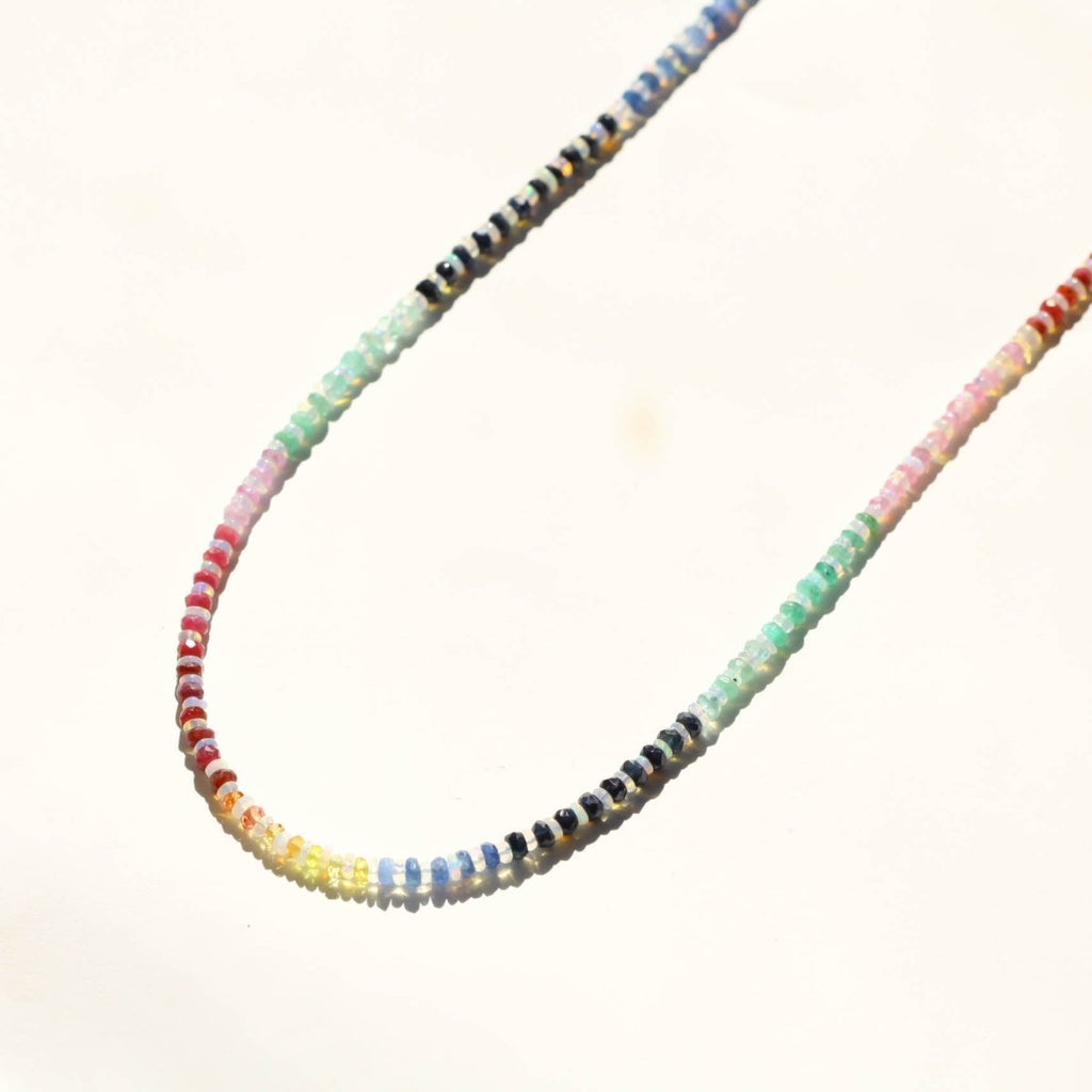 Rainbow Sapphire and Opal Gemstone Beaded Necklace - Willow & Luna