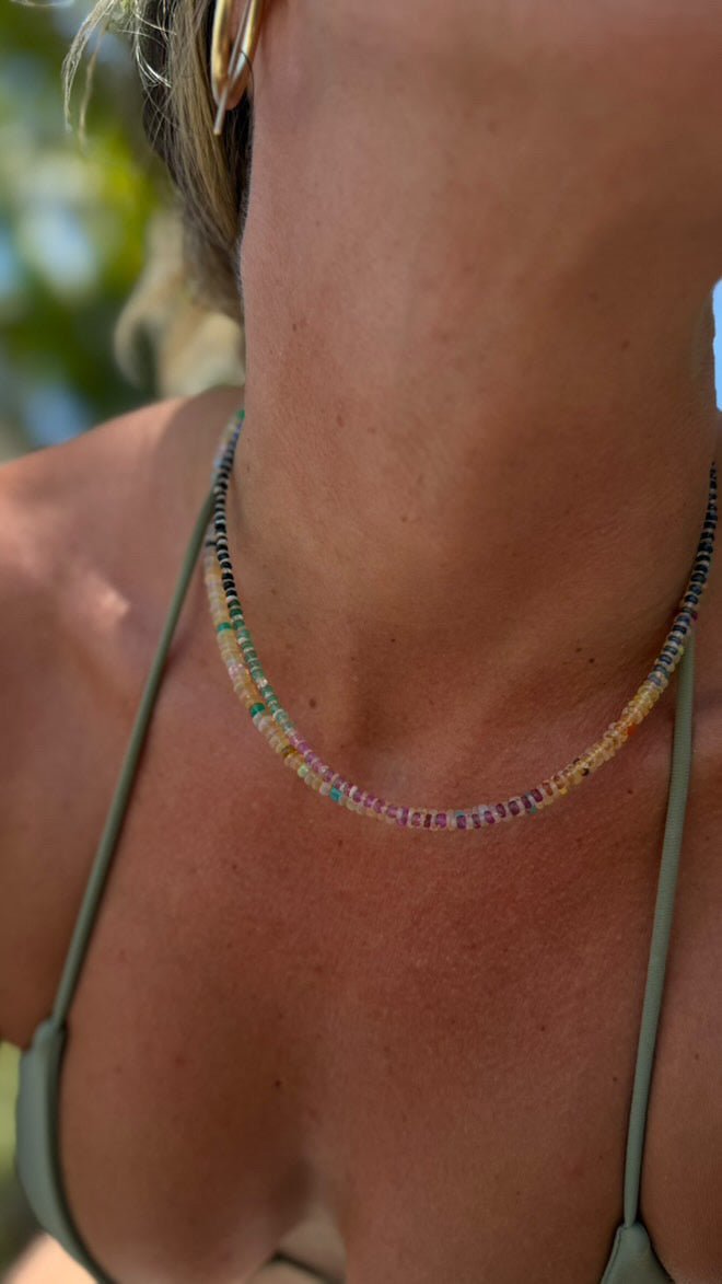 Rainbow Sapphire and Opal Gemstone Beaded Necklace - Willow & Luna