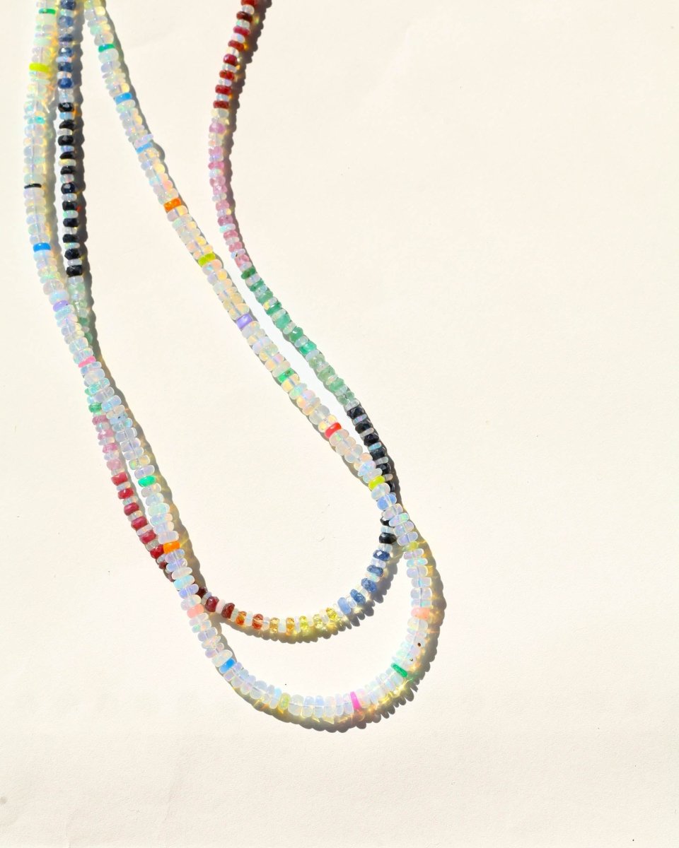 Rainbow Sapphire and Opal Gemstone Beaded Necklace - Willow & Luna
