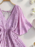 Ruffle Hem Tie Back Lace Mini Dress - Willow & Luna