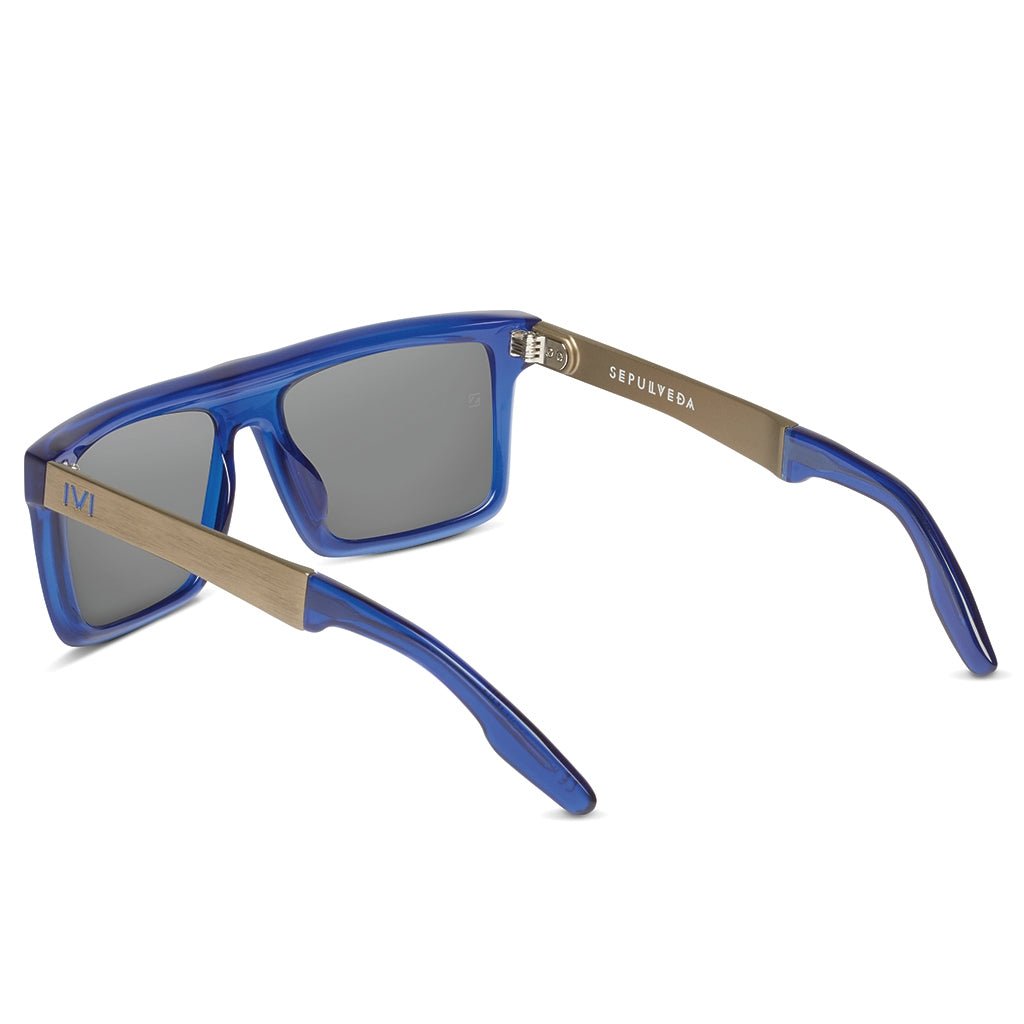 Sepulveda: Matte Midway Blue - Antique Brass / Pacific Blue Flash Lens - Willow & Luna