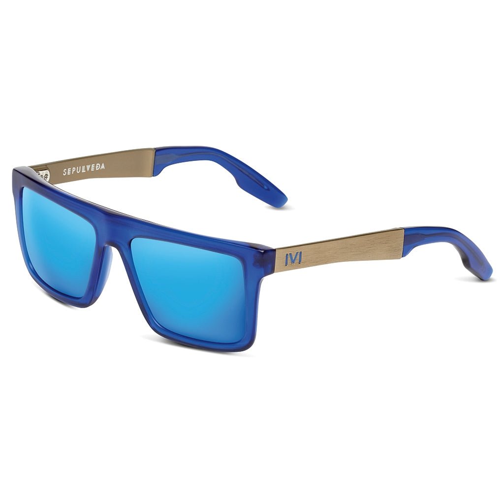 Sepulveda: Matte Midway Blue - Antique Brass / Pacific Blue Flash Lens - Willow & Luna