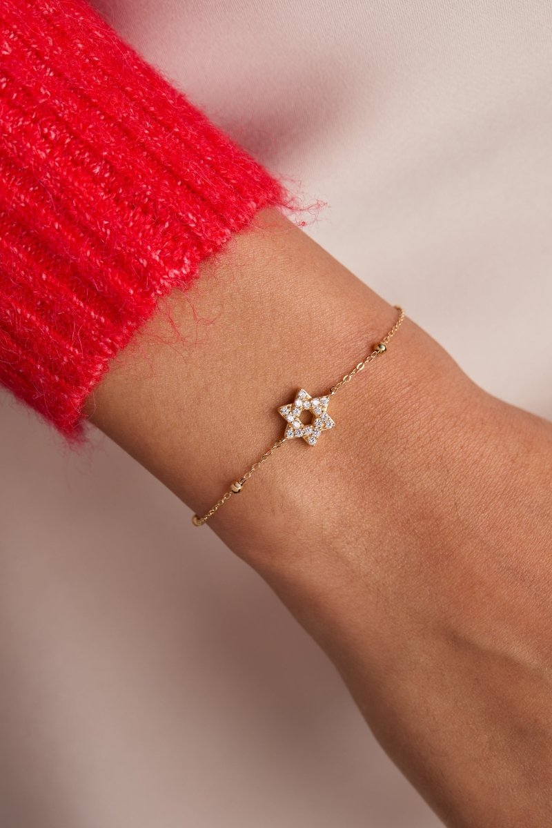 Star of David Delicate Pave Beaded Chain Bracelet - Willow & Luna