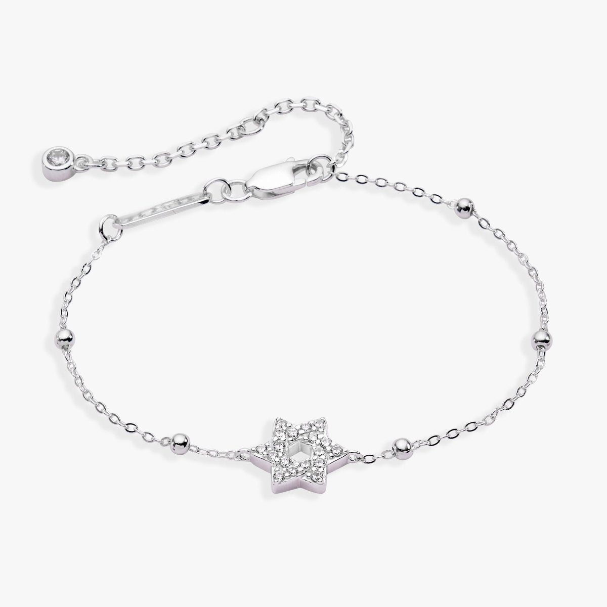 Star of David Delicate Pave Beaded Chain Bracelet - Willow & Luna