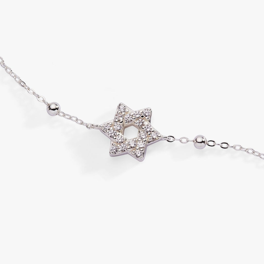Star of David Delicate Pave Beaded Chain Bracelet - Willow & Luna