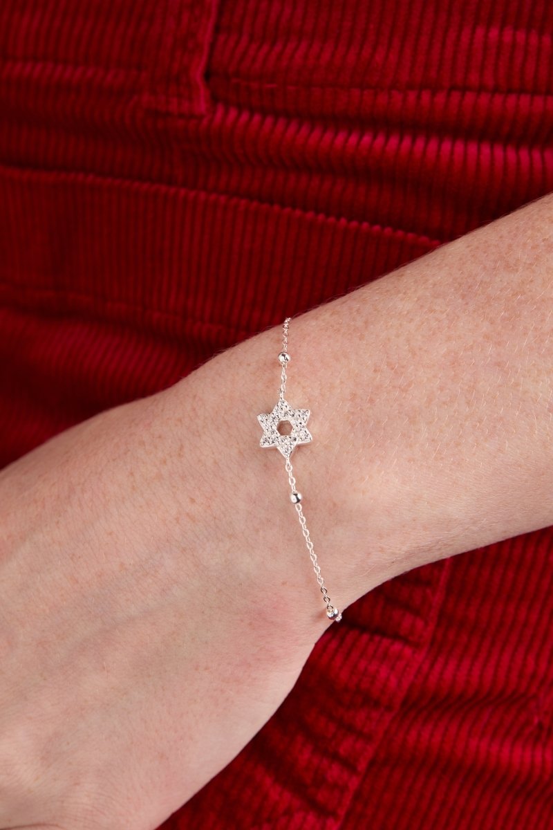 Star of David Delicate Pave Beaded Chain Bracelet - Willow & Luna
