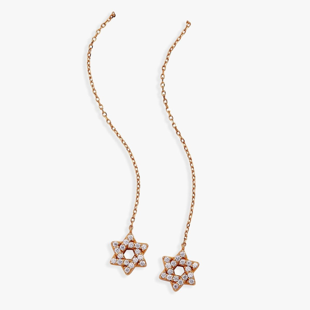 Star of David Delicate Pave Crystal Threader Earrings - Willow & Luna