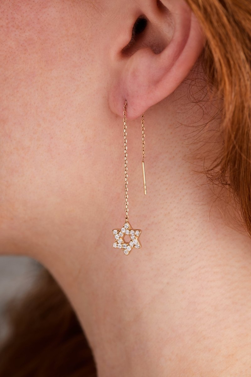 Star of David Delicate Pave Crystal Threader Earrings - Willow & Luna