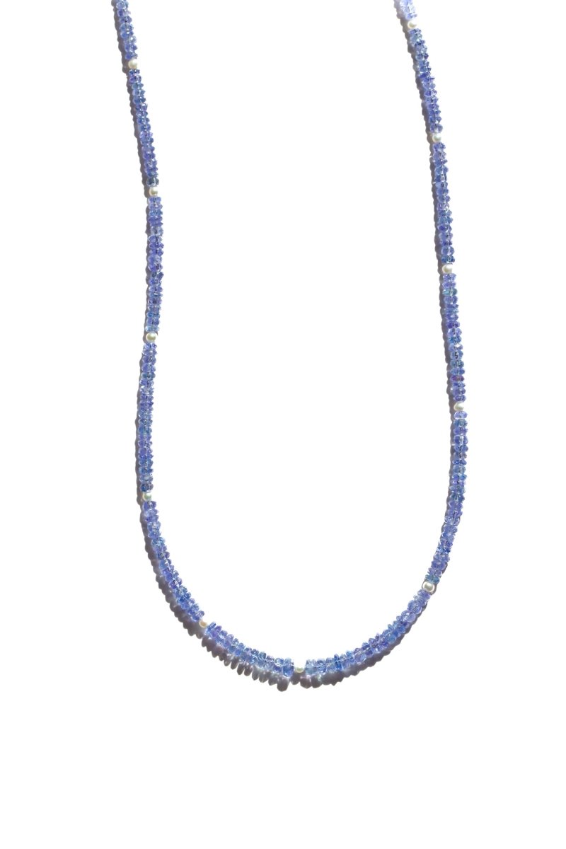 Tanzanite and Pearl Beaded Necklace Moon Cycle - Willow & Luna