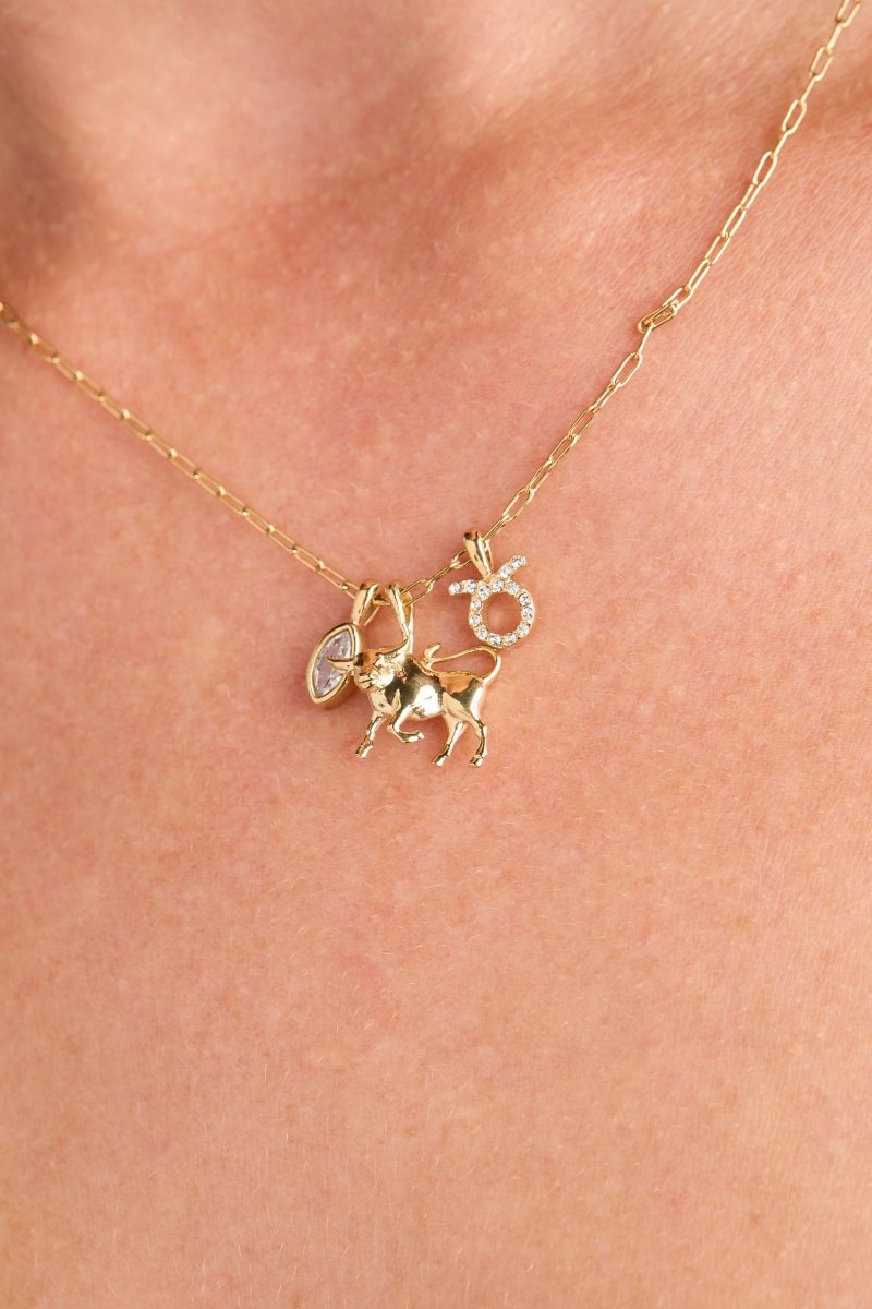 Taurus Zodiac Charm Cluster Necklace - Willow & Luna
