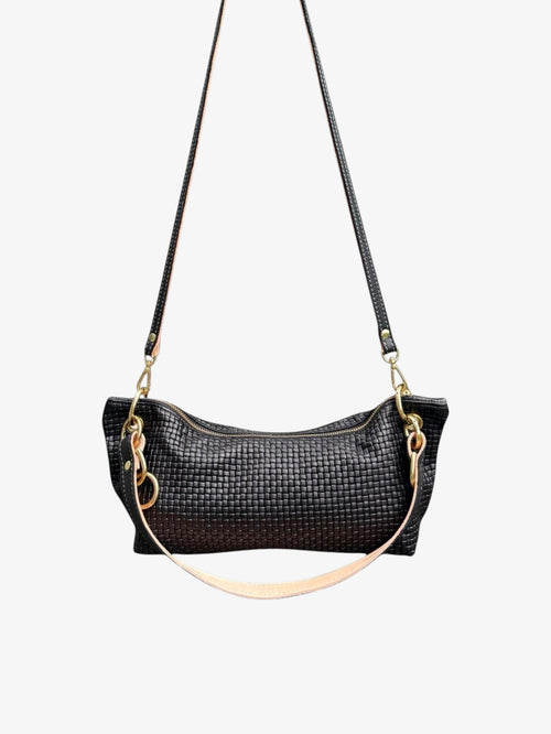 Blair Shoulder Bag, Black Embossed Leather