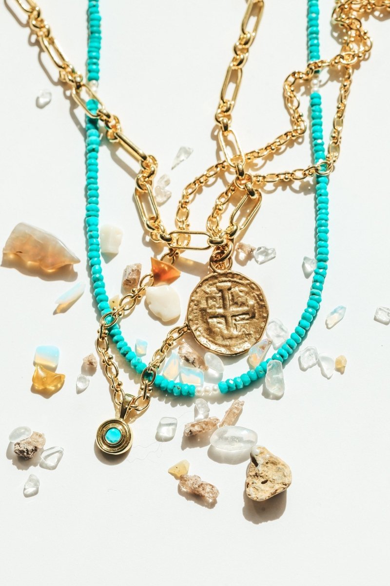 Turquoise and Pearl Beaded Necklace - Willow & Luna