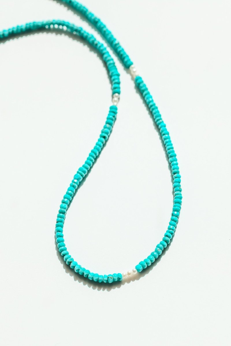 Turquoise and Pearl Beaded Necklace - Willow & Luna