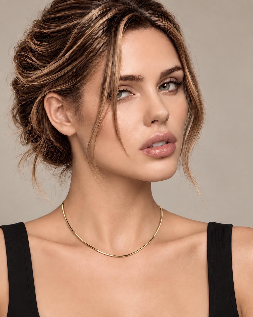 C001G B.Tiff Gold Octagonal Herringbone Chain Necklace/ 1.5mm(An exclusive clasp design)