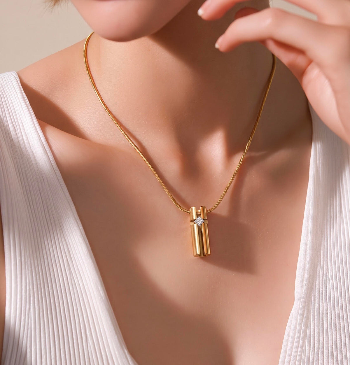 PT099G B.Tiff Gold 3D Small Cross Croixlumière Pendant Necklace