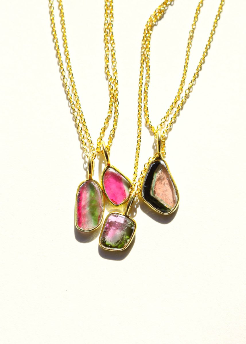 Watermelon Tourmaline Slice Necklace - Willow & Luna