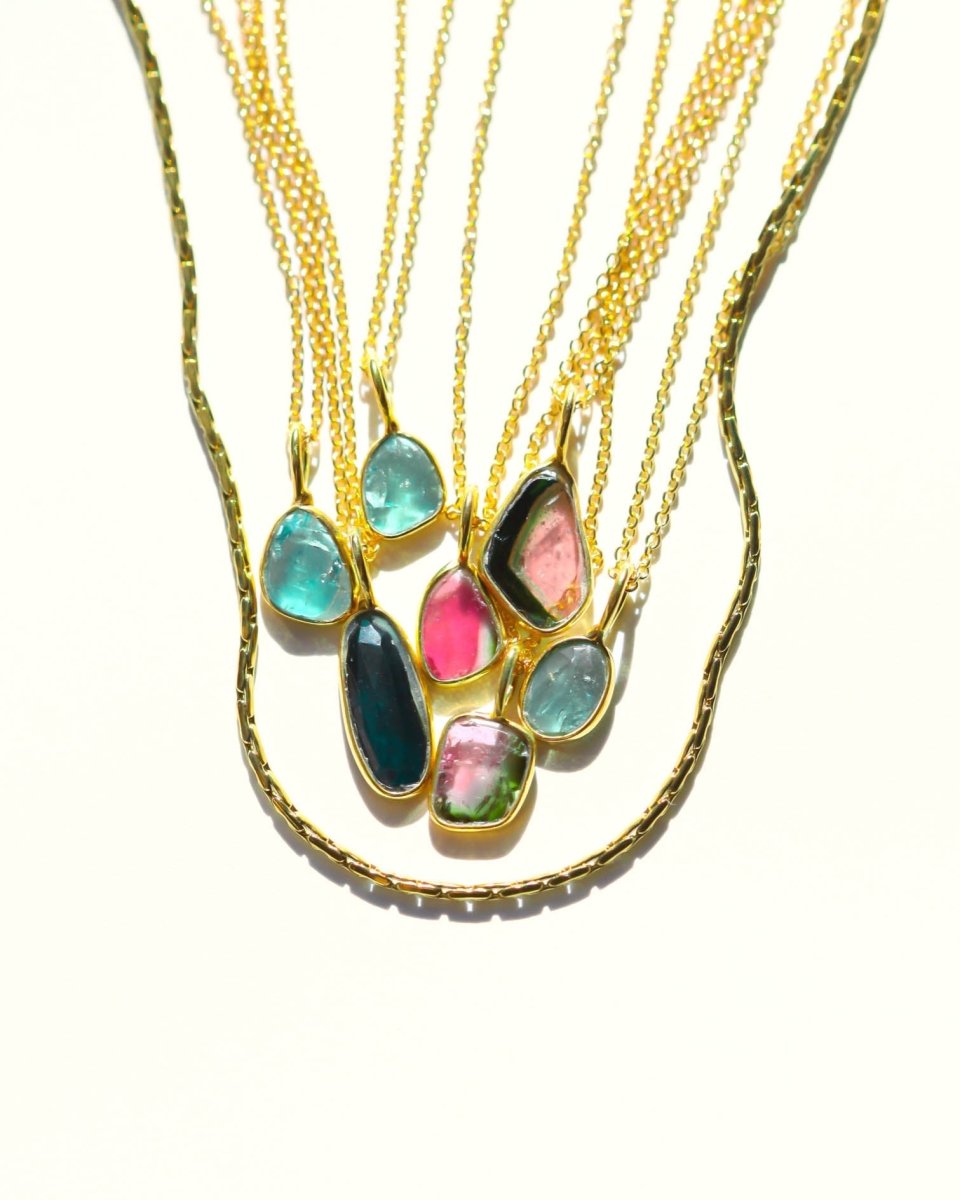 Watermelon Tourmaline Slice Necklace - Willow & Luna