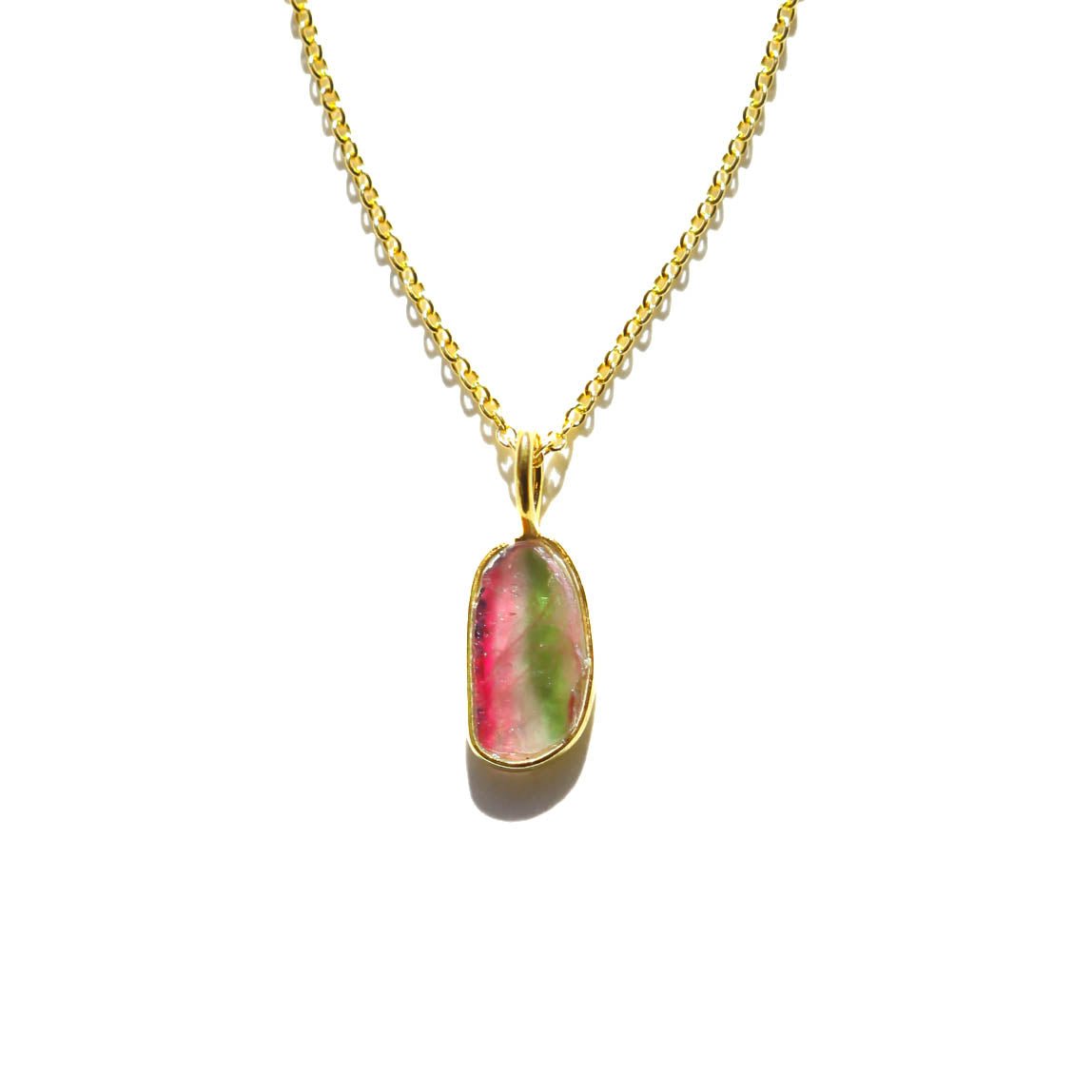 Watermelon Tourmaline Slice Necklace - Willow & Luna