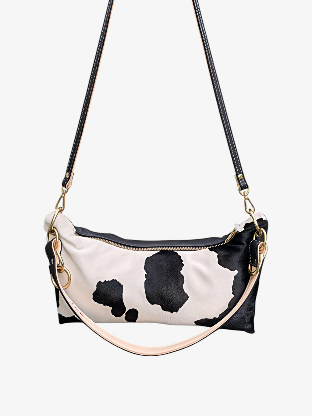 Blair Shoulder Bag, Cow Print Calf Hair-Black Leather