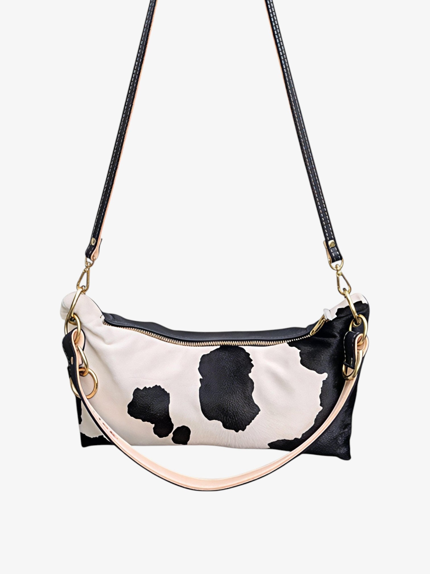 Blair Shoulder Bag, Cow Print Calf Hair-Black Leather