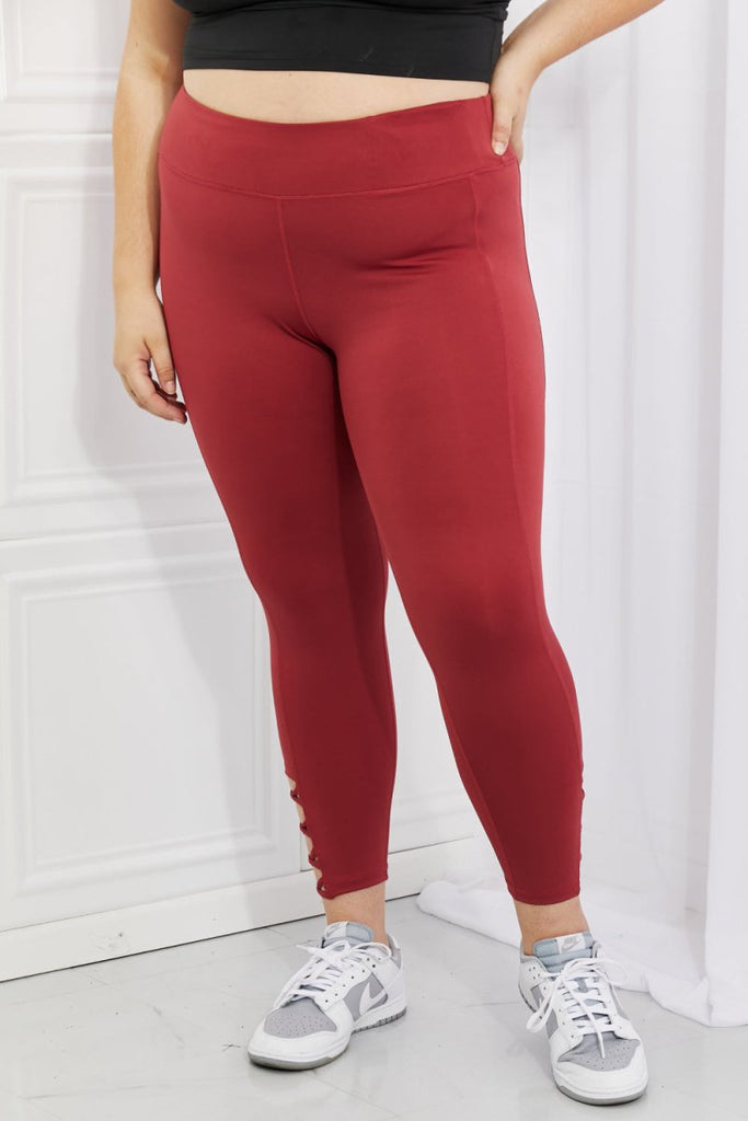 Yelete Ready For Action Full Size Ankle Cutout Active Leggings in Brick Red - Willow & Luna