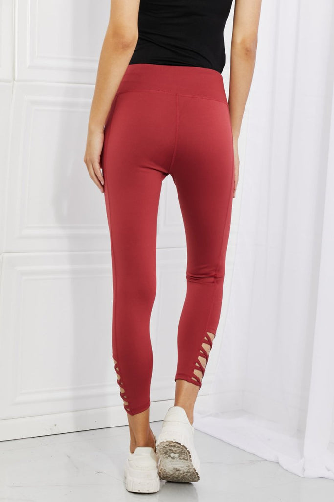 Yelete Ready For Action Full Size Ankle Cutout Active Leggings in Brick Red - Willow & Luna