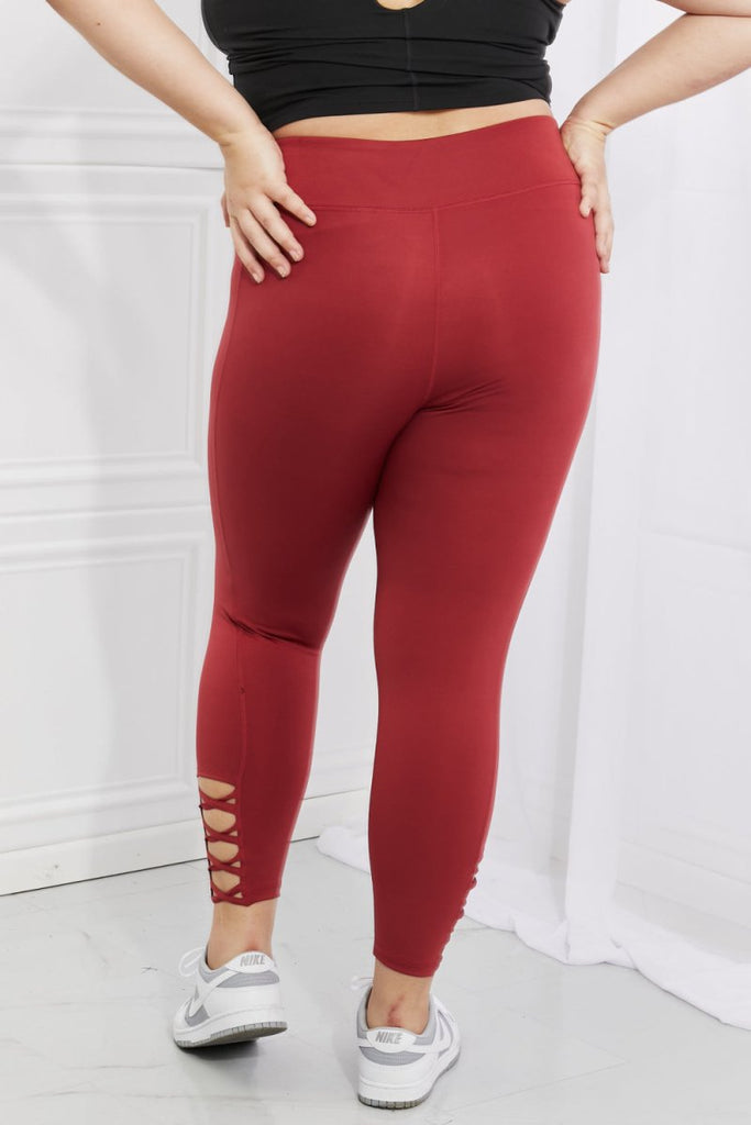 Yelete Ready For Action Full Size Ankle Cutout Active Leggings in Brick Red - Willow & Luna