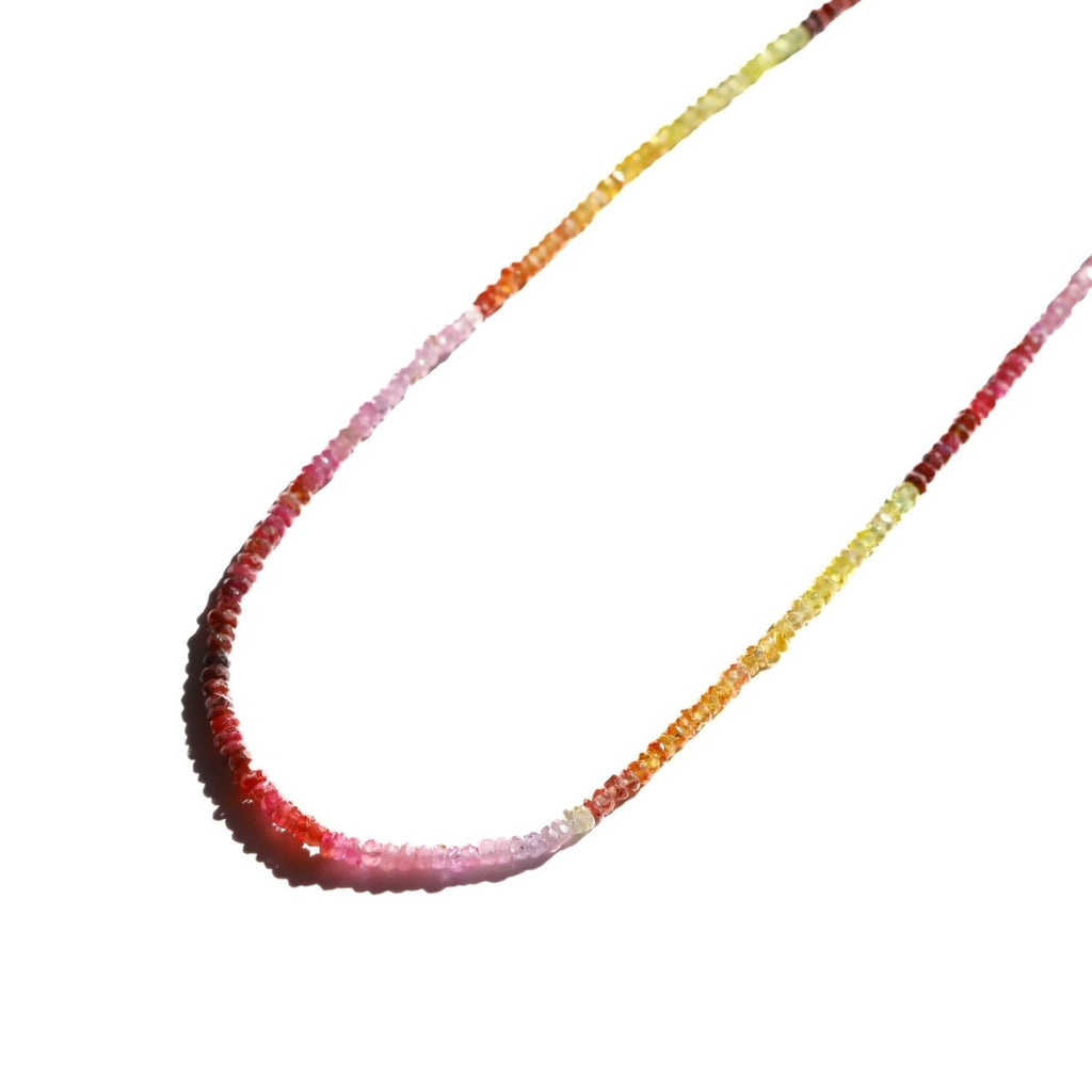 Yellow and Pink Sapphire Gemstone Beaded Necklace - Willow & Luna