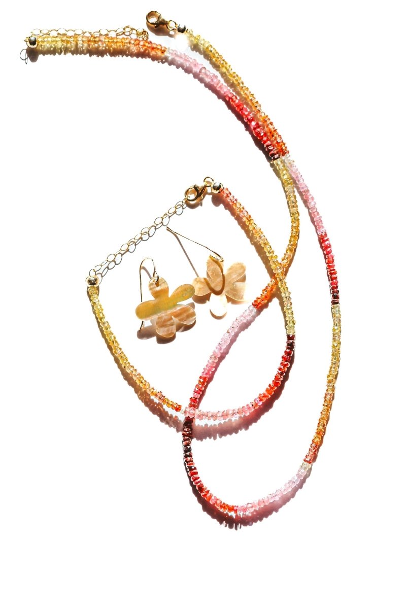Yellow and Pink Sapphire Gemstone Beaded Necklace - Willow & Luna