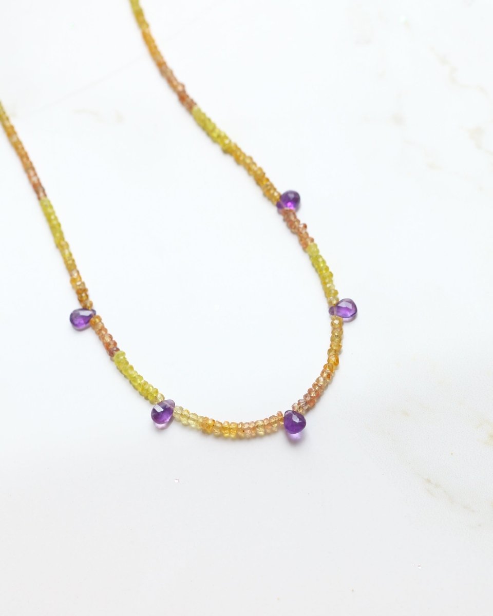 Yellow Sapphire and Amethyst Gemstone Necklace - Felicity - Willow & Luna