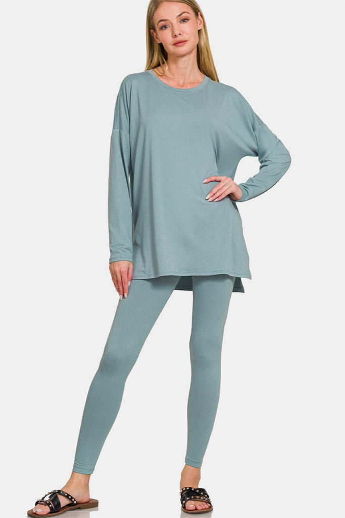 Zenana Full Size Brushed Microfiber Top and Leggings Lounge Set - Willow & Luna