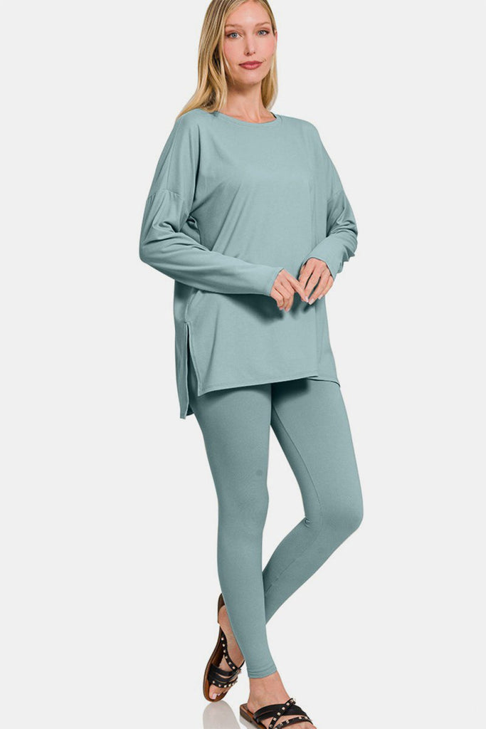 Zenana Full Size Brushed Microfiber Top and Leggings Lounge Set - Willow & Luna