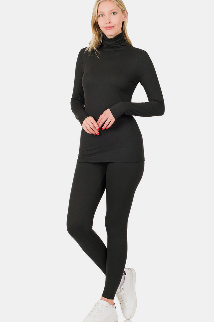 Zenana Full Size Turtleneck Top and Leggings Lounge Set - Willow & Luna