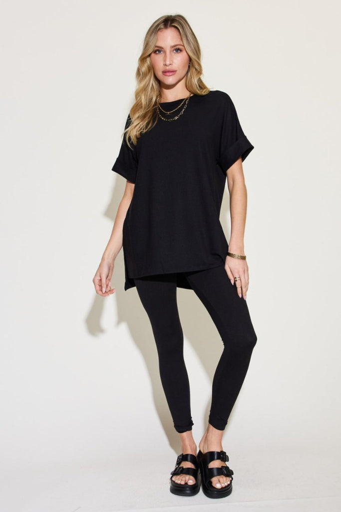 Zenana Plus Size Short Sleeve Slit T-Shirt and Leggings Lounge Set - Willow & Luna