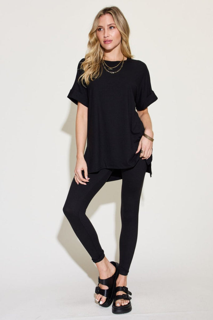 Zenana Plus Size Short Sleeve Slit T-Shirt and Leggings Lounge Set - Willow & Luna