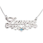 Birthstone Custom Name Necklace with Underline Hearts - Willow & Luna