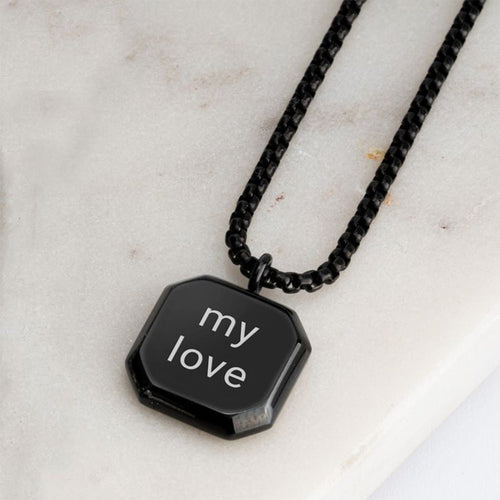 Black Onyx Stone Engravable Necklace For Men - Willow & Luna