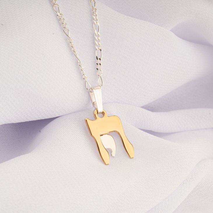 Chai Hebrew Two Tone Necklace with Figaro Chain - Willow & Luna
