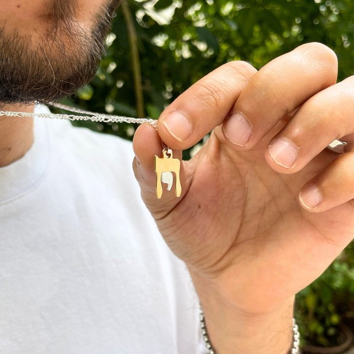 Chai Hebrew Two Tone Necklace with Figaro Chain - Willow & Luna