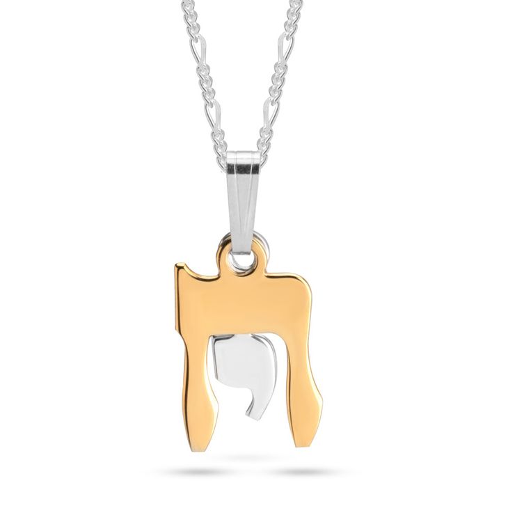 Chai Hebrew Two Tone Necklace with Figaro Chain - Willow & Luna