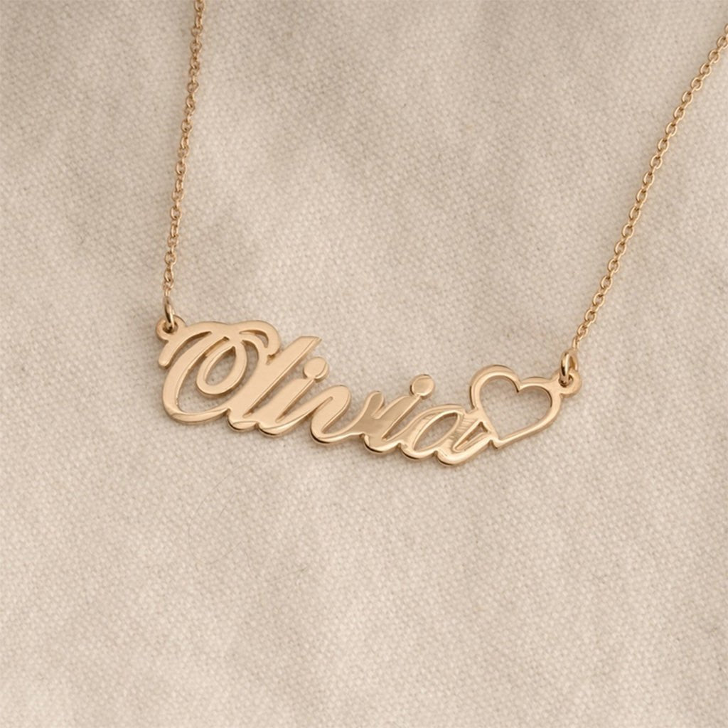 Classic Custom Name Necklace with Heart - Willow & Luna