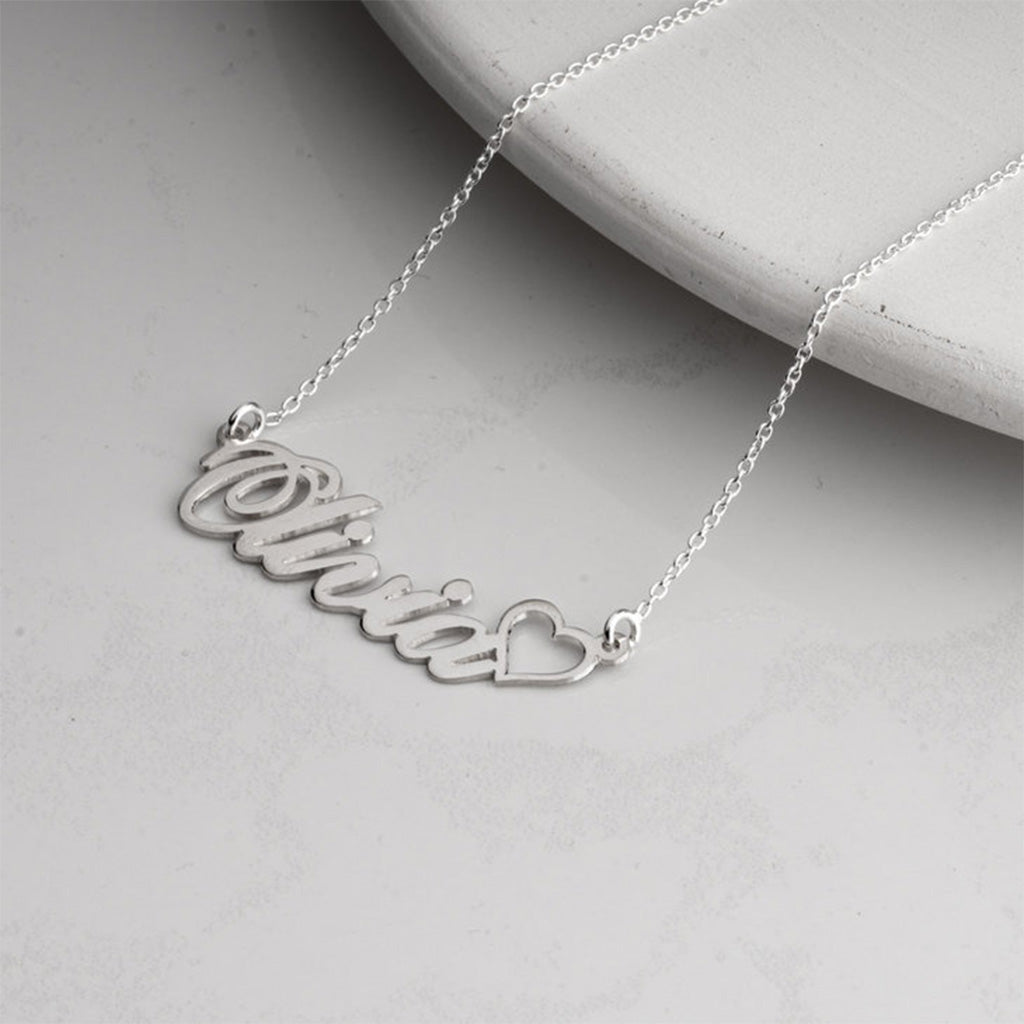 Classic Custom Name Necklace with Heart - Willow & Luna