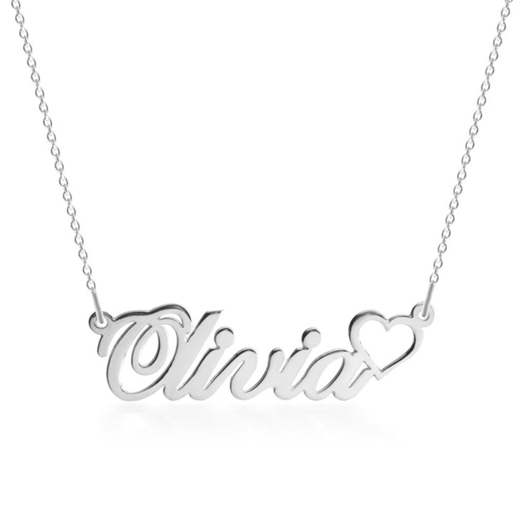 Classic Custom Name Necklace with Heart - Willow & Luna