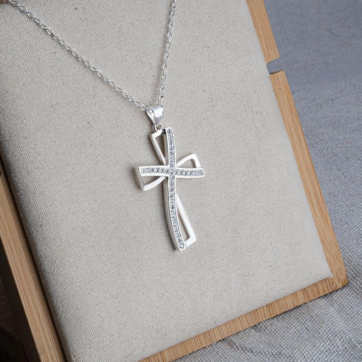 Cubic Zirconia Silver Cross Necklace - Willow & Luna