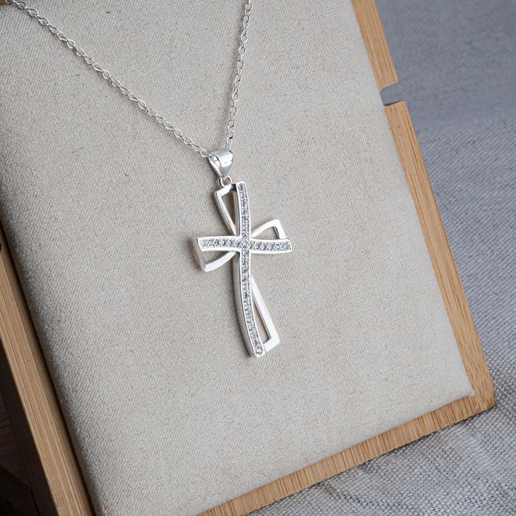 Cubic Zirconia Silver Cross Necklace - Willow & Luna