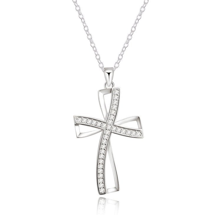 Cubic Zirconia Silver Cross Necklace - Willow & Luna